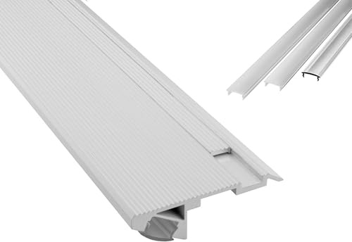 B-Ware T-STA 30° LED Alu Treppenprofil Treppenwinkel Profil weiß 1m milky | Für beleuchtete Treppen- und Stufenkanten mit geschütztem LED-Streifen und sauberer Lichtführung, Abdeckung milky