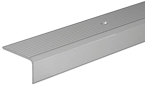 Gedotec Treppen-Profil Alu Stufen-Kantenprofil Aluminium Winkelprofil silber | 2000 mm | Bodenprofil gelocht zum Schrauben | Winkel-Schutzprofil 41 x 23 mm | 1 Stück - Treppen-Winkelprofil mit Rillen