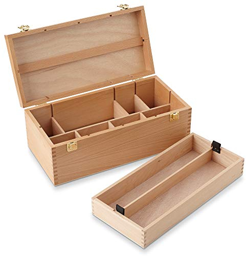 7 Elements Beechwood Large Artist Tool Box - Art Supplies Storage Organizer with Drawer