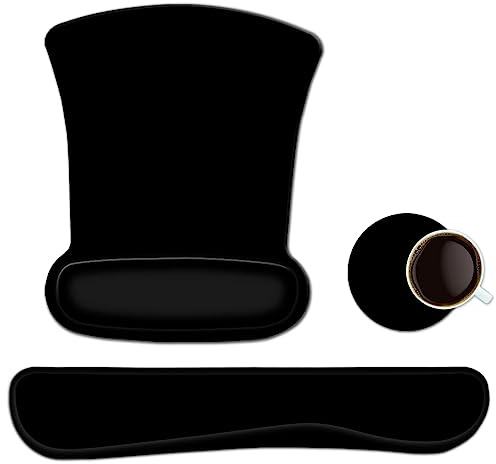 ToLuLu Ensemble de tapis de souris ergonomique pour clavier et ordinateur portable, antidérapant avec mousse à mémoire de forme surélevée pour taper facilement la douleur, noir uni
