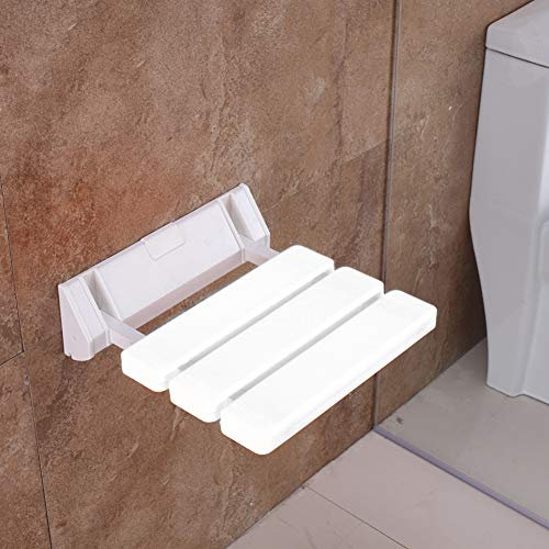 Folding Shower Seat White Folding Seat Wall Mounted Shower Stool, Space Saving Shower Folding Seat Non-Slip Bathroom Shower Wall Seat for Disabled Elderly, Maximum 130kg