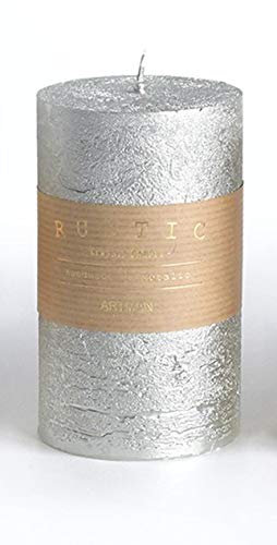 Grande bougie pilier rustique métallique faite à la main en argent pour décoration de la maison, cadeau de Noël