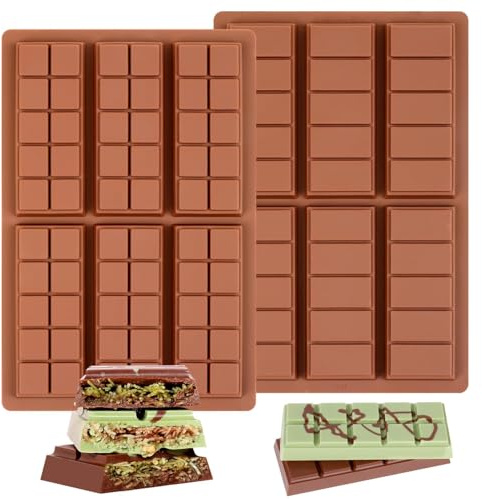 Fimary Chocolate Bar Mold - Non-Stick Silicone Chocolate Molds, Food Grade Dubai Deep Chocolate Bar Mold for Milk Pistachio - Set of 2