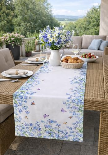 KAMACA Tischläufer Schmetterlingswiese – 40x140 cm Läufer für Frühling & Sommer – Florales Design mit Schmetterlingen für Küche & Esstisch – Hochwertige Tischwäsche waschbar & langlebig