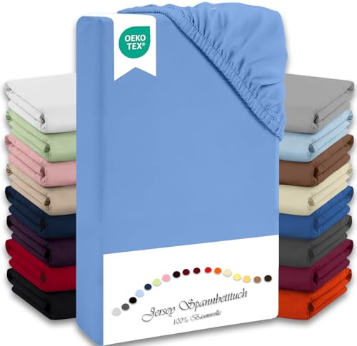 Julido Jersey Spannbettlaken 140x200 cm, Betttuch mit Gummizug, Bettlaken Royal Blau aus Baumwolle, Oeko-Tex Standard 100