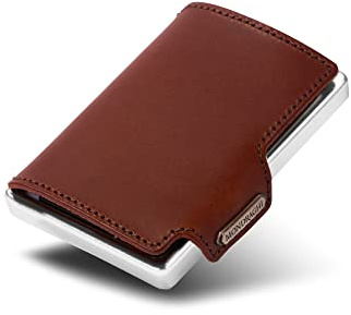 MONDRAGHI® Mini Wallet Ultraleicht | Kompaktestes Kartenetui Seiner Kategorie | Miniwallet mit glänzendem, kratzfestem und bruchfestem Rahmen | RFID-Chip | Elegance braun