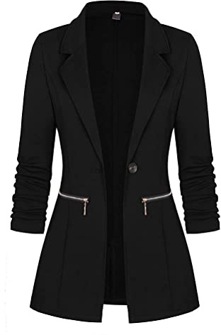 Onsoyours Donna Blazer Primavera Lungo Elegante Basic Colletto Rivolto Tinta Unita Elegante Ufficio Business A Nero XL