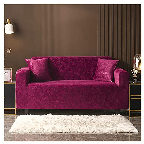 AMDXD Sofabezug 3 Sitzer, Vintage Blume und Blatt Elastische Stretch Sitzer Sofa Überzug für Wohnzimmer, in Polyester, Anti-Rutsch, Elastischer, Rot