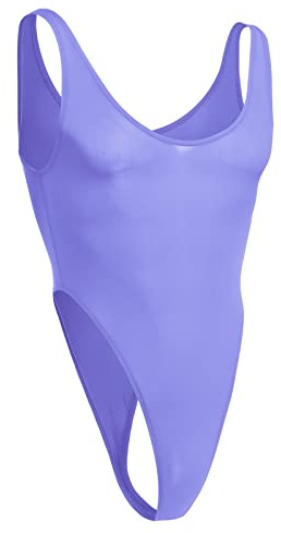Men's Lingerie Solid Color Semi See Thru High Cut One Piece Thong Leotard Bodysuit Scoop Neck Mankini Swimwear Sexy Undershirt Underwear Purple One Size