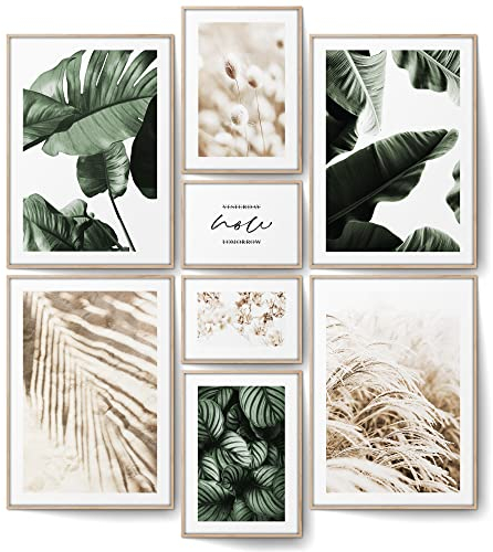 BLCKART Botanic Green Beige Poster Set Beidseitig Bedruckt Schlafzimmer Deko Bilder Trockenblumen Wanddeko Grün Wohnzimmer Bildercollage ohne Rahmen