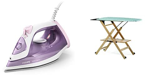 Philips Ferro da stiro a vapore 3000 Series DST3010/30 – 2.000 W, potenza costante di 30 g/min, colpo di vapore da 140 g, piastra in ceramica + Foppapedretti Assai Asse da Stiro, Naturale