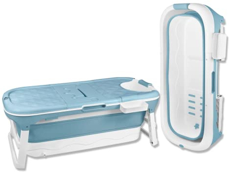 Froadp Faltbare Badewanne Erwachsene Foldable Bathtub mit Abnehmbarem Abdeckung Mobile Tragbare Faltbadewanne mit Handläufen Klappbadewanne für Badezimmer Dusche und Balkon (148x60x53cm)
