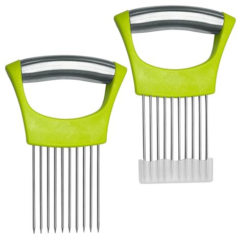 Onion Slicer,Tomato Slicer,Egg Slicer,Potato Chip Slicer,Slicing Tool,Onion Cutter Holder,Vegetable Slicer Dicer,Stainless Steel Kitchen Tool,Green,2 Pack