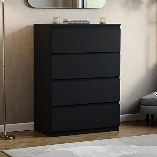 Vida Designs Denver 4 Drawer Chest of Drawers | Black | Space-Saving Storage | 96H x 70W x 40D cm | Minimal | Smooth Metal Runner | Engineered Wood | Modern Bedroom Chest of Drawers Unit