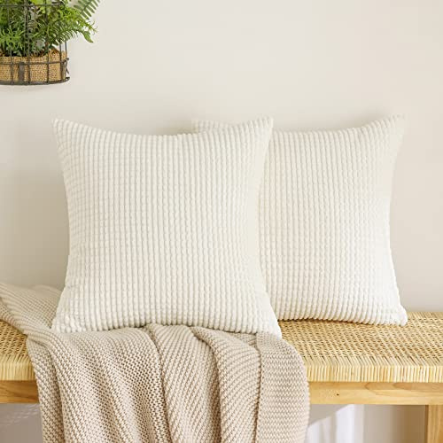 EMEMA Kordsamt Kissenbezug Granulat Dekorative Sofakissen Dekokissen Kissenbezüge Couchkissen Kissenhülle Weich Kissen Bezug Zierkissen für Sofa Couch Wohnzimmer 2er Set 60x60 cm Beige