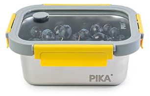 Pika - Boite alimentaire en inox et couvercle en verre trempé – Hermétique et légère – Compatible micro-ondes, four, congélateur – MetalShock (800ml)
