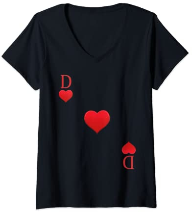 Damen Spielkarte Herz Dame Poker Karten Fasching Karneval Kostüm T-Shirt mit V-Ausschnitt
