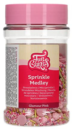 FunCakes Sprinkle Medley Zuckerstreusel, Glamour Pink, 180 g | Guter Geschmack, Perfekt zum Dekorieren von Eis, Kuchen, Cupcakes, Cake Pops, Donuts und Kekse, Sprinkle Streusel Mix