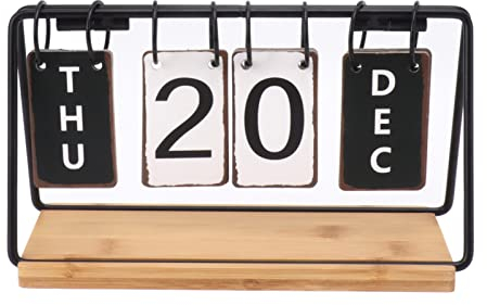 Fockety Tischkalender, stehender Flip-Kalender aus Holz, ewiger Flip-Kalender mit Tages-, Datums- und Monatsanzeige, täglicher Flip-Kalender mit Datumsblöcken für den Schreibtisch