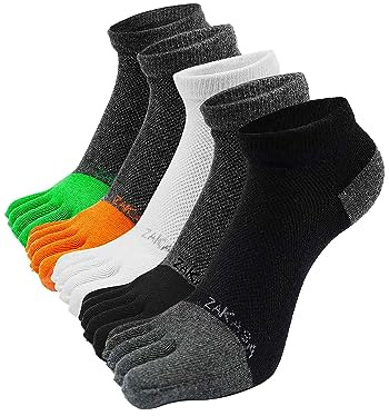 ZAKASA Calcetines con Dedos Deporte Hombre: Calcetines Cortos 5 Dedos de Pies Separados Hombres Algodón Transpirable para Correr EU 43-46 Multicolor 5 Pares