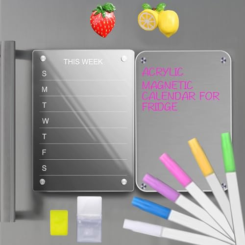 Qivine Essensplaner Magnetischer Wochenplaner Abwischbar, Acryl Menüplaner Magnettafel Kühlschrank mit 6 Marker, 33*22 Unendlicher Speiseplan Stundenplan Abwischbar für Menüplanung Einkaufsliste (02)