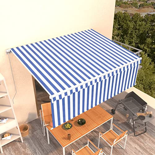 BaraSh Gelenkarmmarkise Einziehbar mit Jalousie Markise Wasserdicht Fenstermarkise Einziehbare Markise Gelenkarmmarkise Markisen FüR Terrasse 4x3 m Blau und Weiß