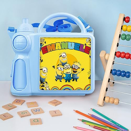 GIFART Porta Pranzo Bambini Personalizzato con Cartoni Animati e Nome due colori - Portapranzo scuola con Borraccia Inclusa - Lunchbox Personalizzabile Tracolla Regolabile e Chiusura Ermetica (Blu)