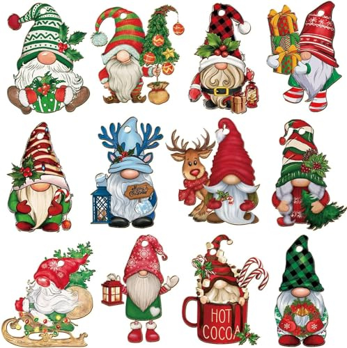 Zwerg Holz Hängende Ornamente - 24 Stück Baumschmuck Weihnachten, Klein Anhänger, Weihnachtsmann Elf Weihnachtsbaum Deko