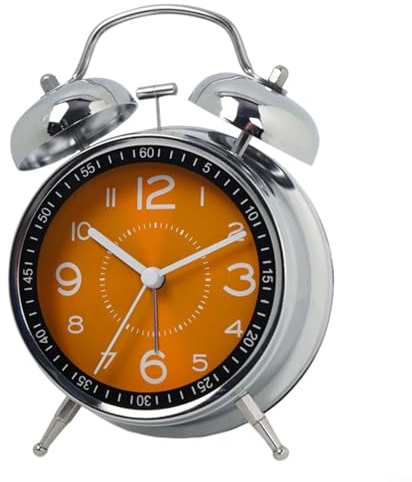 Retro-Wecker, Doppelglocken-Wecker, kein Ticken, batteriebetriebener Wecker, lauter Wecker für schwere Schläfer, Nachttischwecker für Schlafzimmer (Orange)