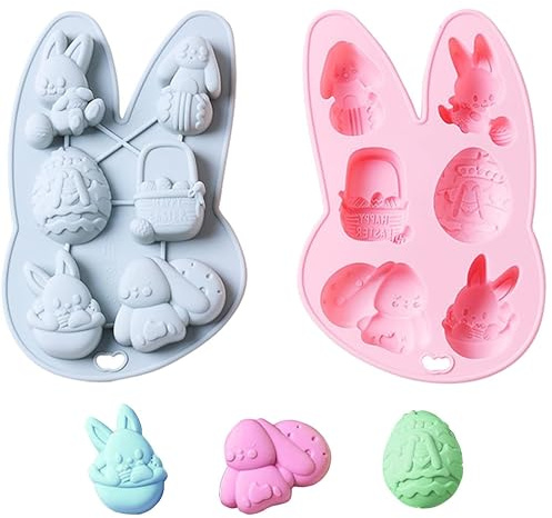 NPEX Silikonform Ostern Schokoladenform Kaninchen Ei Seifenformen Ostereier Hase Silikonformen 3D Bonbon Backform Hase Ei Silicone Mould Für Kuchen Gummy Süßigkeiten Schokolade Osterdeko
