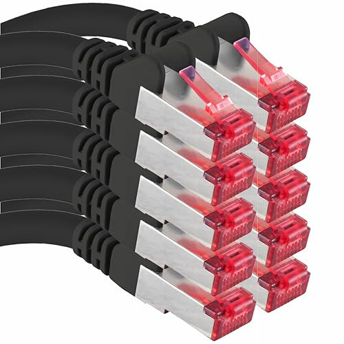 Câble réseau Cat6 10x 0,25 m CAT6 - blindage SFTP - Câble de raccordement CAT.6 RJ45 Câble Ethernet DSL LAN routeur commutateur modem panneau de brassage - noir - 10 pièces
