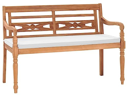 Rantry Batavia Gartenbank mit Polstern Sitzbank Parkbank Holzbank Terrassenbank Möbel mit Rückenlehne und Armlehne Bänke Gartenmöbel Balkonmöbel 120 cm Teak
