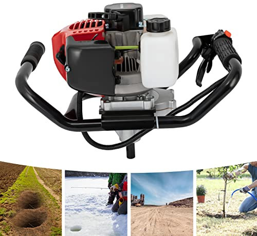 ROGONPDK Benzin Erdlochbohrer Motor 52CC Benzin Erdlochbohrer Motor 2 Takt Benzin Erdlochbohrer Motor Pfahlbohrkarre Ohne Bohrer Schwarz Rot 43x37CM