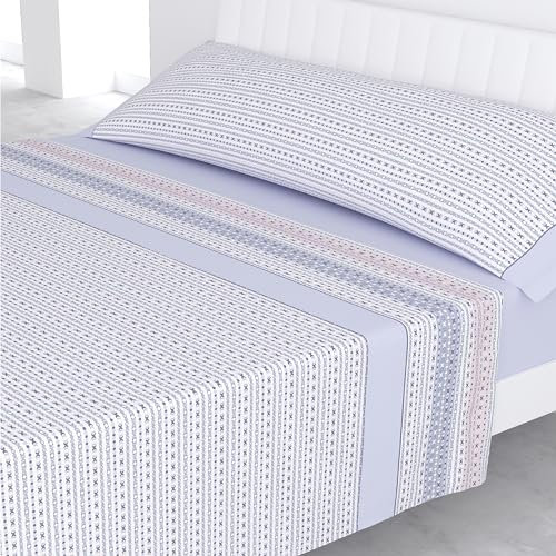 Liniva Home Juego de Sábanas Estampadas de Verano Algodón/Poliéster (Cama 150cm (1 Almohada), Venecia-Lila)