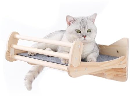 MIUZMORE Kiefer-Katzen-Wandregale mit Kratzmatte, Platzsparendes Regal für Katzen