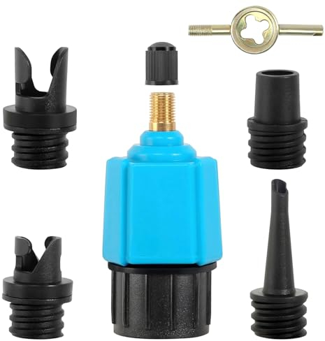 SUP Pumpenadapter, SUP Adapter für Kompressor, Stand Up Paddle Board Luftpumpe Adapter, mit 4 Gasdüse Sup Ventil Adapter, für Alle Arten Schlauchboot Kajaks Paddle Board Ventiladapter (Blau)