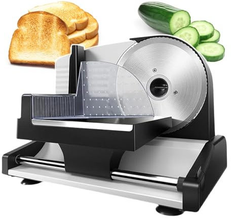 pealiritansemen Cortadora De Fiambres Eléctrica, Cortadora De Fiambres Eléctrica De 200 W con Cuchilla De Acero Inoxidable Extraíble De 19 Cm Y Dial De Grosor Ajustable, para Cecina, Queso Duro