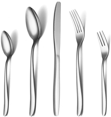 COPOTIO Couverts de table 12 personnes, Ensemble de couvert acier inox 60 pièces, avec cuillère couteau fourchette