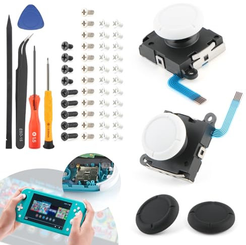 RongZy 2PCS Joysticks Analogique 3D pour Nintendo Switch Lite Remplacement Joystick pour Joycon Switch Lite HDH-001 Manette de Joystick Thumbstick Accessoires avec Vis Outils Réparation(Blanc)