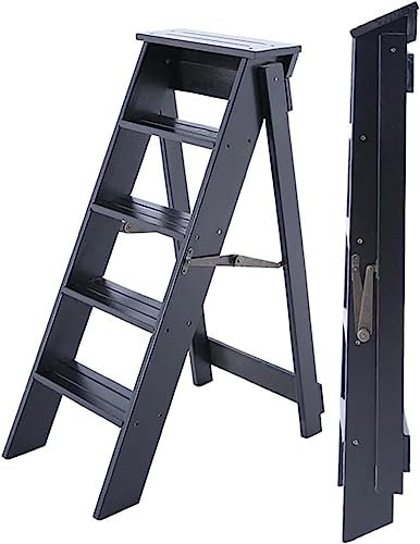 GAOXIONG Klappbarer Leiter-Tritthocker/Doppeltreppenstuhl Fischgrätenstuhl/Holzklappleiter-Innenhocker/Multifunktionaler 5-Stufen-Haushaltshocker