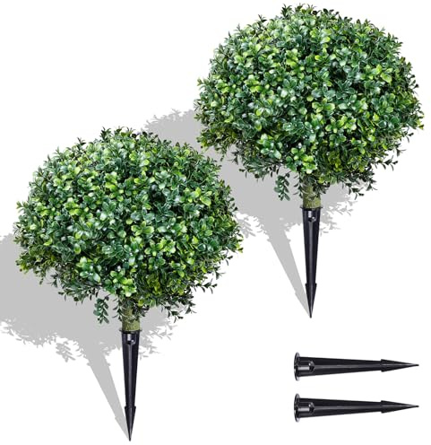 Künstliche Buchsbaum-Kugeln, 40,6 cm, UV-beständig, künstliche Grünsträucher für den Außenbereich, Garten, Hof, Veranda, Terrasse, Valentinstagsdekoration, 2 Stück
