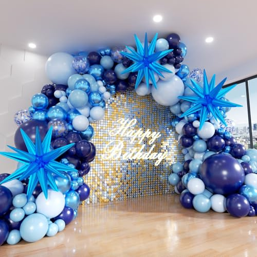 ADOINBY Blue Balloon Arch Kit, 152Pcs Chrome Macaron Navy Blue Balloons and Stars Balloon Garland kit, Different Size Balloons Kit for Men Birthday Graduation Baby Shower Anniversary Party Decorations