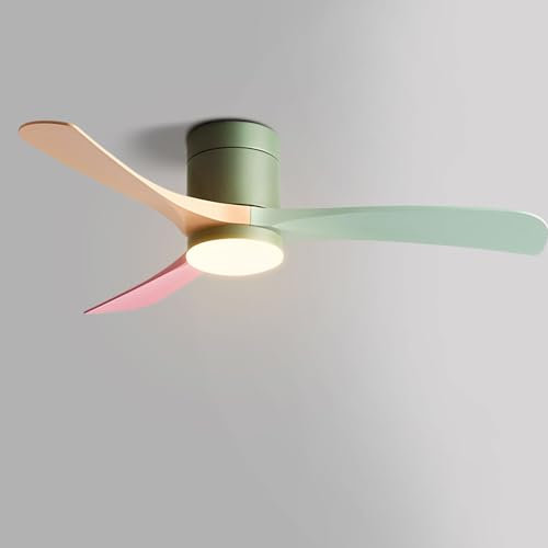 Ventilador de Techo Creativo de 46 Pulgadas con Luces, Control Remoto e Interruptor de Pared, Ventilador de Techo silencioso, aspas ABS de Colores para habitación, Dormitorio, Sala