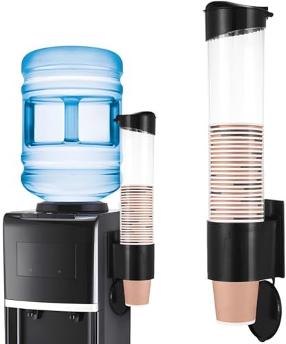 YOFAPA Disposable Paper Cup Dispenser, Pull Type Wall Mount Cup Holder for Water Cooler, Plastic Cup Organizer with Adhesive Plate & Screws for Home, Office, Hospital, Fit 5oz-7oz Cups