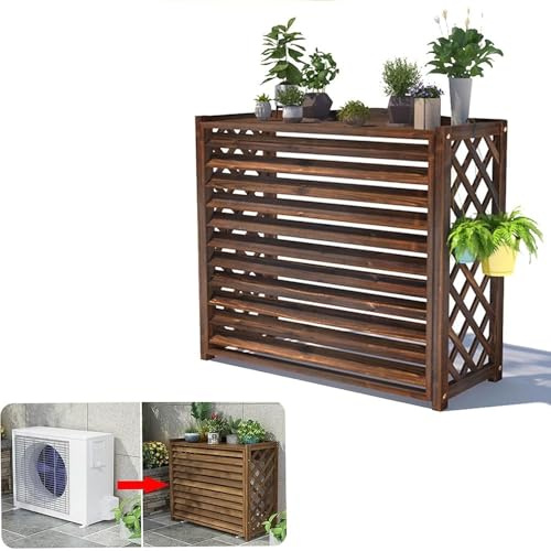 MACAGGTNTU Madera Cubre Aire Acondicionado，Exterior Contraventanas Funda Aire Acondicionado con Cubierta Superior Grande Recinto De Bote De Basura Estante(120x57x100cm/47x22x40in)
