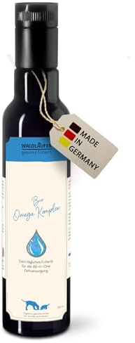 Waldkraft Bio Omega Komplex für Hunde & Katzen – 250 ml Futteröl aus kaltgepresstem Leinöl, Hanföl, Nachtkerzenöl, Kürbiskernöl & Arganöl – Reich an Omega 3, 6 & 9 – Ideal als BARF-Zusatz