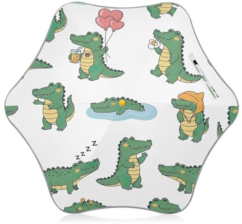 Cartoon Crocodiles Parapluie ludique pour enfants soleil et pluie parapluie avec coin arrondi et poignée crochet