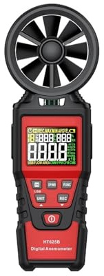 HT625 Digital Anemometer Portable Hand held Wind Speed Meter Windmeter LCD Backlight Display Temperature Humidity Meter(HT625A)