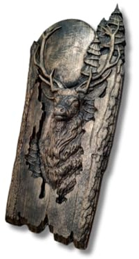 Rilievo cervo con luna dipinto scultura da parete in legno cacciatore (30)