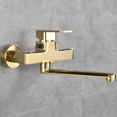 Spülenarmatur Wandmontage Wasserhahn Küche Gold Schwenkbar Armatur Küche Wandmontage Messing-Gold